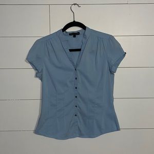 Express Short Sleeve V-Neck Button Up Slim T-Shirt Blue S #0149